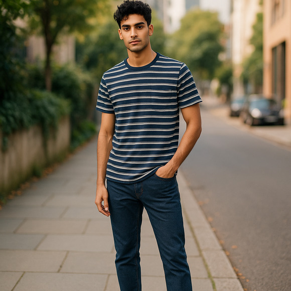 Outerknown T-Shirt Men’s Medium Blue White Striped Hemp Blend Crew Neck Casual - Picture 6 of 11
